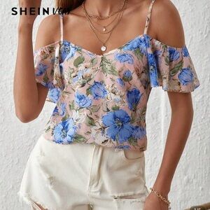 SHEIN Cream Ruffled Crop Camisole